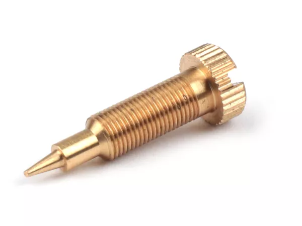 Vis de richesse -BGM PRO, Conversion, court- SI20/20D, SI24/24E, SI24/24H - filetage M5x0,50mm - pointe fine (Ø=0,65mm) - type Vespa PX avec tête fendue (utilisé comme conversion de filetage fin long/hexagone en filetage fin vis à fente courte)