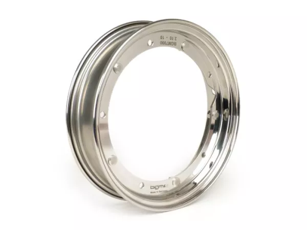 Roda -BGM PRO 2.10-10 inci- Vespa (tipe PX) - Vespa Smallframe V50, 50N, Special, PV, ET3, PK50-125 (S/XL/XL2), Largeframe PX, T5, Sprint, Rally, GT/GTR, LML Star, Deluxe - Baja tahan karat yang dipoles