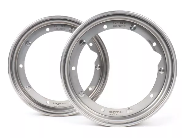 Set roda -BGM PRO 2.10-10 inci- Vespa (tipe PX) - Vespa Smallframe V50, 50N, Special, PV, ET3, PK50-125 (S/XL/XL2), Largeframe PX, T5, Sprint, Rally, GT/GTR, LML Star, Deluxe - baja tahan karat