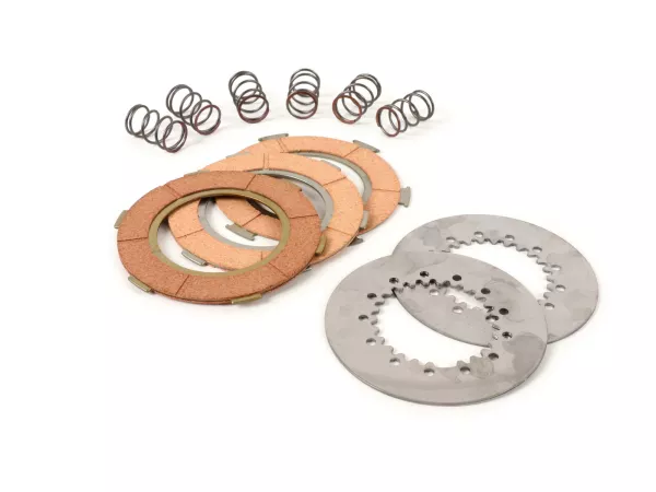 Clutch friction plate set -BGM ORIGINAL type 6 springs (PX80, PX125, PX150)- 3 plates premium quality (incl. springs and steel plates)