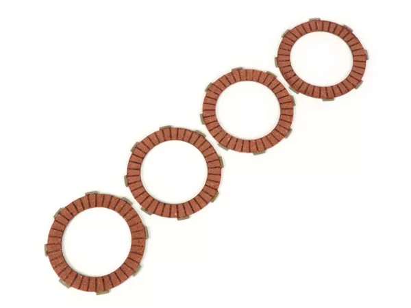 Clutch friction plate set -BGM PRO Steel- Superstrong Racing Red- Vespa Cosa2 - suitable for standard clutch basket of Vespa Cosa2/FL (1992-), PX (1995-), Superstrong, Scooter & Service, MMW, Ultrastrong - 4 plates