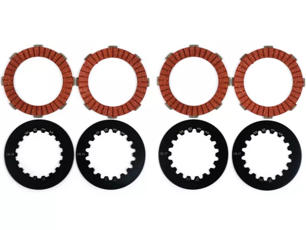 Clutch friction plate set incl. steel plates -BGM PRO Steel- Superstrong Racing Red- Vespa Cosa2- suitable for standard clutch basket of Vespa Cosa2/FL (1992-), PX (1995-), Superstrong, Scooter & Service, MMW, Ultrastrong - 4 plates