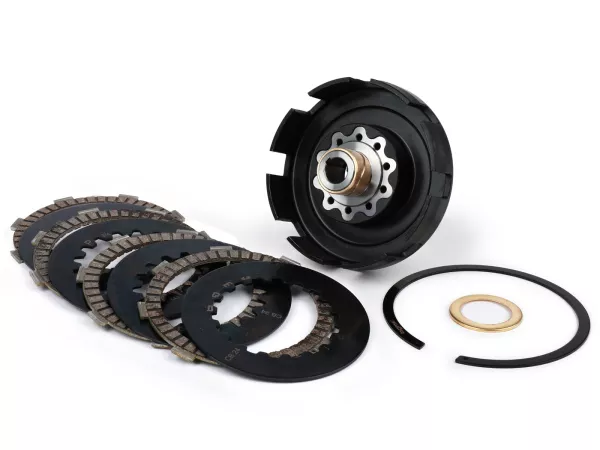 Kit d'embrayage -BGM PRO Superstrong 2.0 Sport CR80 Ultralube, type Cosa2/FL- Vespa PX - sans pignon d'embrayage, avec garnitures d'embrayage type BGM PRO SPORT Alu CR80