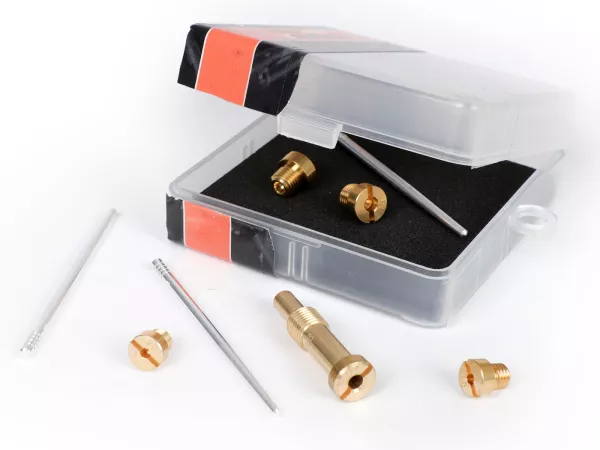 Kit de réglage pour carburateur -BGM PRO- Dellorto PHBH 28, PHBH 30 - gicleurs principaux (130, 135), gicleurs de ralenti (58, 60), atomiseur (AS266), aiguilles (X3, X7, X13)