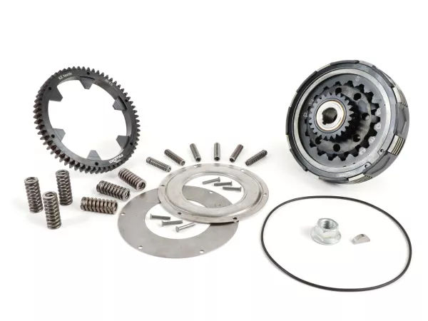 Clutch incl. primary drive set -BGM Pro Superstrong 2.0 CR80 Ultralube SPORT Alu, type Cosa2/FL - primary gear BGM Pro 62 tooth (straight) - Vespa PX80, PX125, PX150, PX200, Cosa, T5, Sprint150 Veloce, Rally, GTR, TS125, Super150 (VBC) - 24/62 tooth (2.58