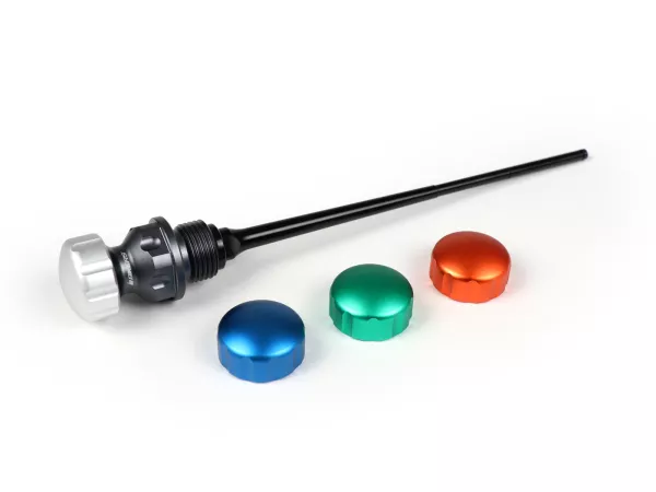 Oil filler cap with dipstick for engine oil -BIKERS, silver, green, orange, blue - Sprint 125 (RP8M82111, ZAPM81300, ZAPM81301, ZAPMA1300), Vespa Sprint 150 (ZAPM81401, ZAPMA1400), Vespa GTS 125 3V (RP8M45310, RP8M45312), Vespa GTS 150 3V (RP8M45410), Ves