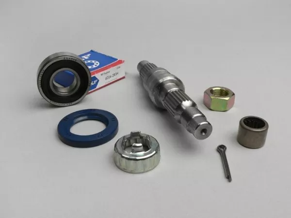 Rear wheel axle set -OEM QUALITY- Piaggio 125-150cc 2-stroke, Piaggio 125cc 4-stroke (1st generation) - toothed gear wheel