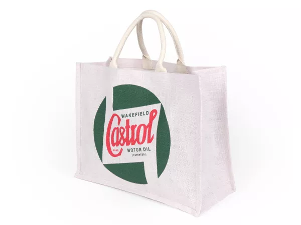 Bolsa de transporte -CASTROL, Classic- yute, blanca, asas cortas