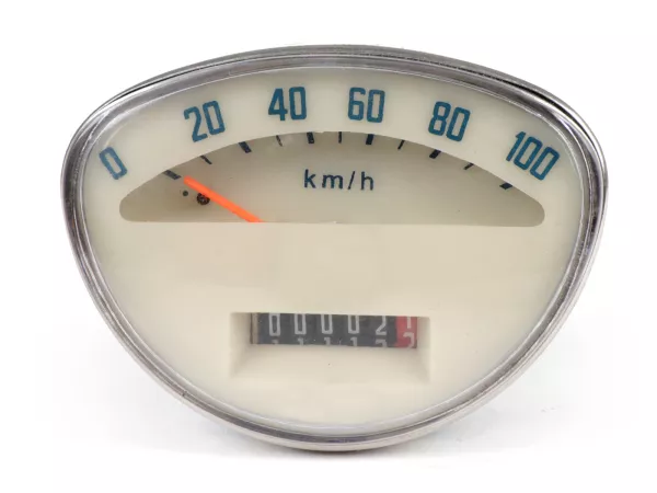 Velocímetro -CALIDAD OEM 100km/h (1965-1971 nuevo logotipo sechseck)- Vespa 50 Super Sprint (SS50, V5SS1T 1970-), Super Sprint 90 (SS90, V9SS1T, 1970-), 125 Primavera (PV125, VMA2T 22875-192095), 125 Super (VNC1T, 1970-), 150 Super (VBC1T, 1970 -251419), 