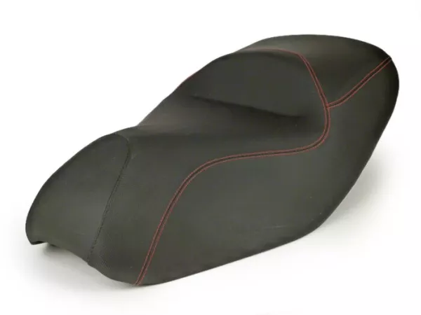 Seat -PIAGGIO- MP3 300/400 (ZAPM64102, ZAPM64200) 2008-2011 - black, orange stitches