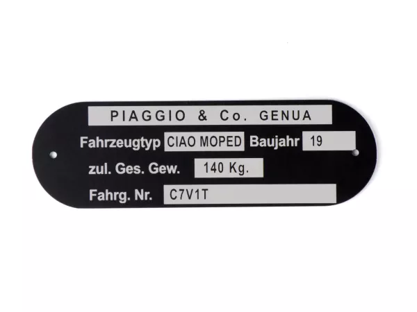 Placa de características -OEM QUALITY- Ciclomotor Piaggio & Co Ciao *C7V1T*