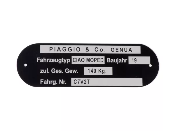 Plaque signalétique -OEM QUALITÉ- Piaggio & Co Ciao Cyclomoteur *C7V2T*
