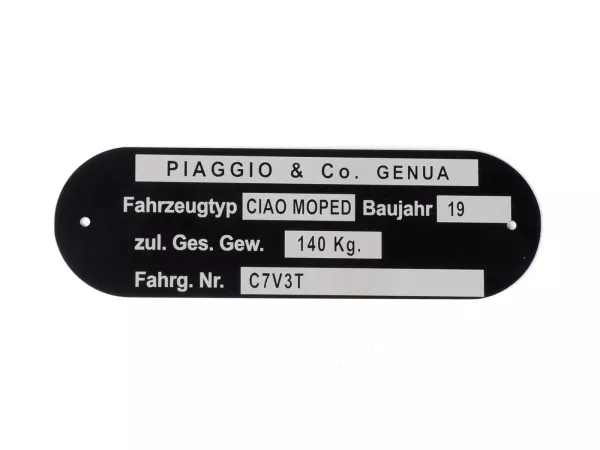 Placa de características -CALIDAD OEM- Ciclomotor Piaggio & Co Ciao *C7V3T*