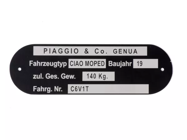 Placa de características -OEM QUALITY- Piaggio & Co Ciao Moped *C6V1T*