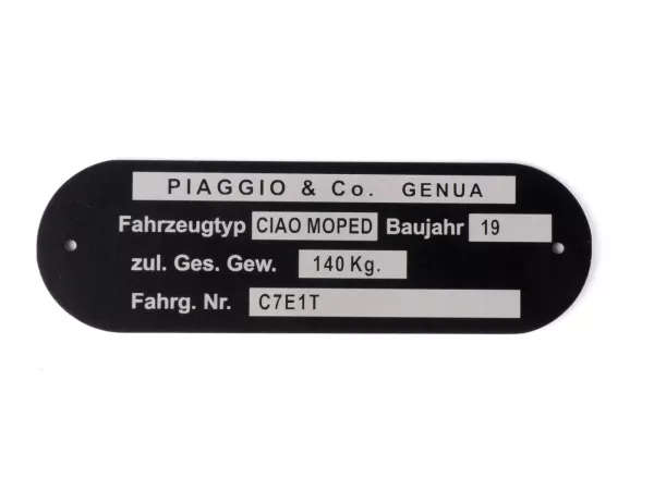 Placa de características -OEM QUALITY- Piaggio & Co Ciao Moped *C7E1T*