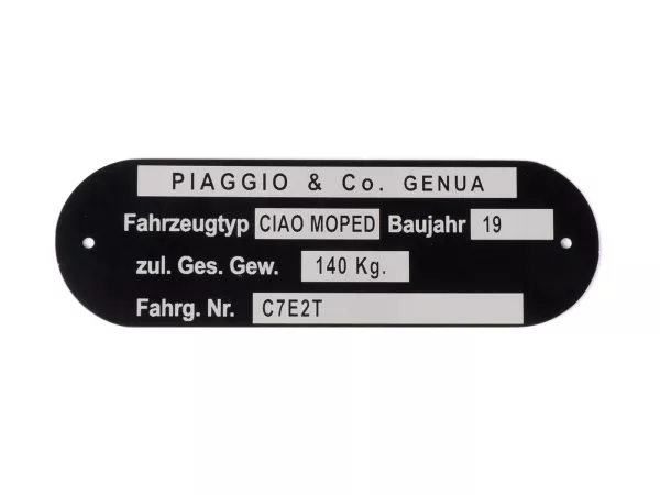 Placa de características -OEM QUALITY- Ciclomotor Piaggio & Co Ciao *C7E2T*