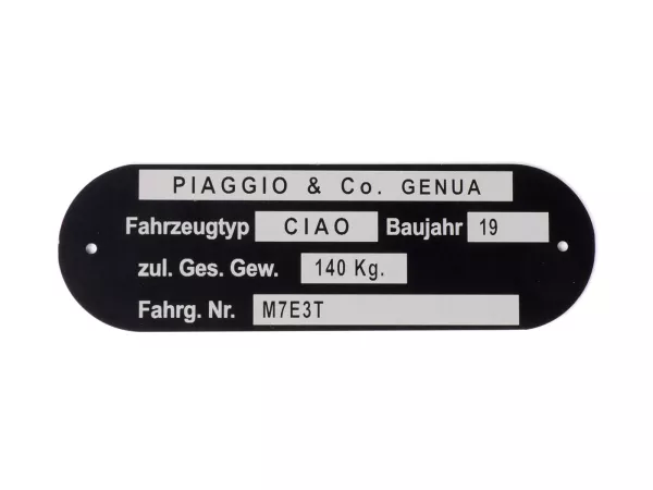 Placa de características -OEM QUALITY- Piaggio & Co Ciao *M7E3T*