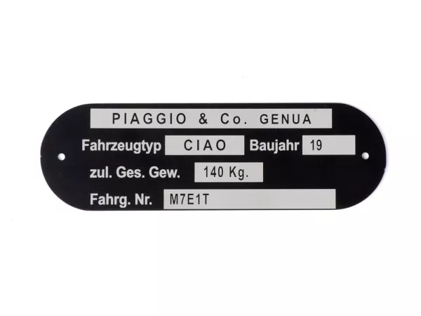 Placa de características -OEM QUALITY- Piaggio & Co Ciao *M7E1T*
