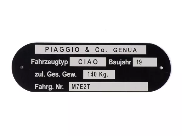 Placa de características -OEM QUALITY- Piaggio & Co Ciao *M7E2T*