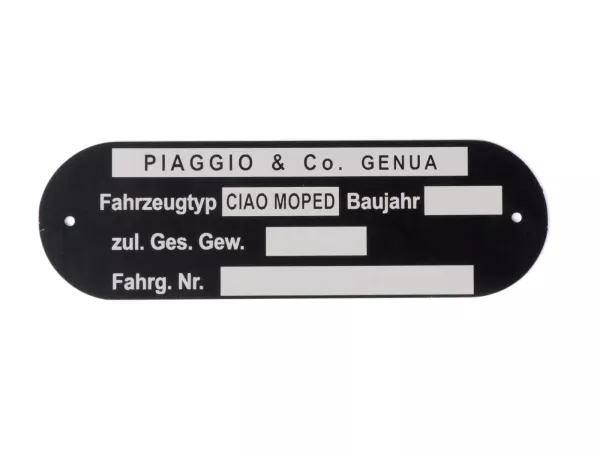 Placa de características -OEM QUALITY- Piaggio & Co Ciao Moped *blank*