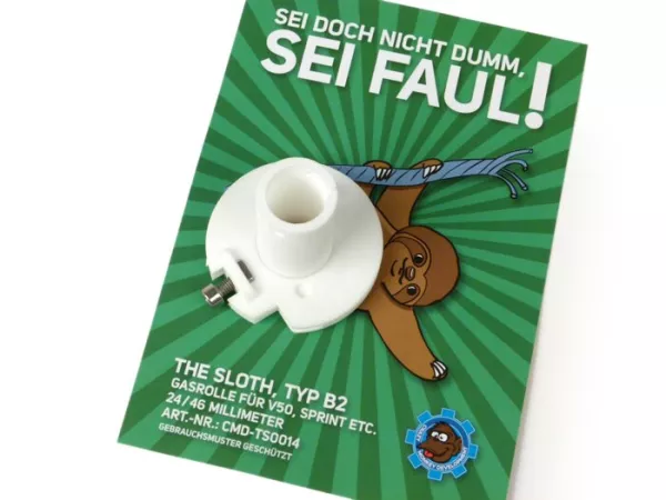 Poulie commande accélérateur - gaz rapide -CMD TheSloth (type B2, 21/46mm)- Vespa sans clignotants embout guidon - Vespa V50, V90, SS50, SS90, PV125, ET3, Rally, Sprint, TS, GT, GTR, SS180 - Ø=21mm