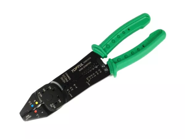 Tang crimping universal -TOPTUL- dengan fungsi pengupasan (-6.0mm²), pemotong kabel dan pemotong baut (-M5)