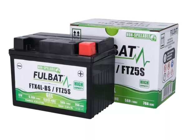 Batteri (gel), underhållsfritt -FULBAT FTX4L-BS, 12V 5Ah, 112x68x86mm