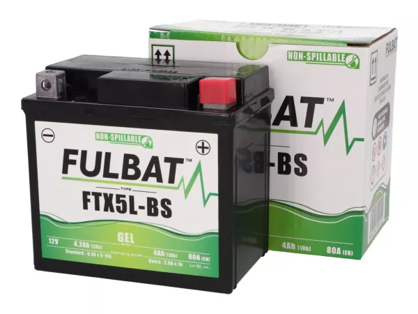 Accu (gel), onderhoudsvrij -FULBAT FTX5L-BS, 12V 4Ah, 114x71x106mm