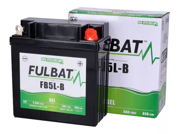 Batería (gel), sin mantenimiento -FULBAT FB5L-B, 12N5-3B (sustituye 12N5.5-3B), 12V, 5Ah (sustituye 5.5Ah) 120x60x130mm - Vespa PX antigua (hasta 1984) - PX80, PX125, PX200, PK50 automática, TPH80