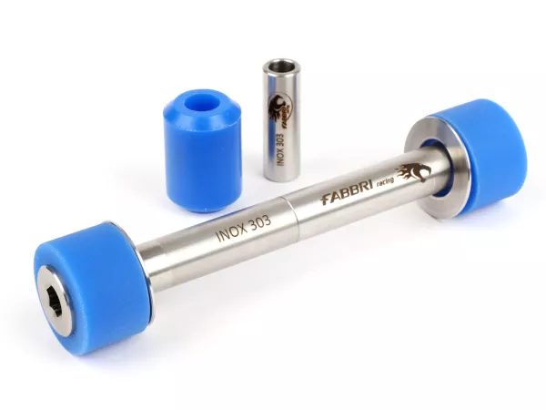 Silentblock motor -FABBRI RACING azul, acero inoxidable/poliuretano, 60 sha (Shore) para cárter motor Quattrini C1, C2- Vespa V50, V90, SS50, SS90, PV125, ET3, PK S, PK XL