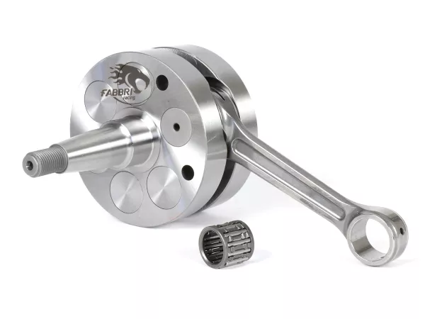 Crankshaft -FABBRI RACING (con rod by Primatist, for Quattrini engine casing C1 and Pinasco) - full circle web, 53mm stroke, 105mm conrod- (Ø=24mm cone)