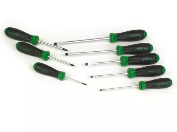 Destornillador - Juego de destornilladores -TOPTUL- Ranurado: 3.5mm, 4.0mm, 5.5mm, 6.5mm, 8mm - Phillips: PH0, PH1, PH2 - 8 piezas