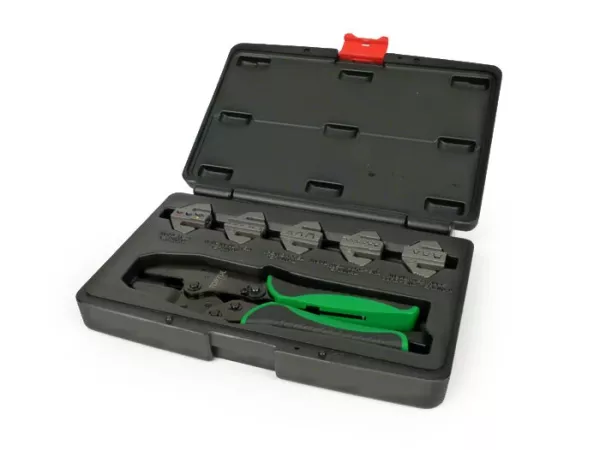 Tang crimping dengan fungsi ratchet -TOPTUL- termasuk 5 sisipan yang dapat diganti-ganti