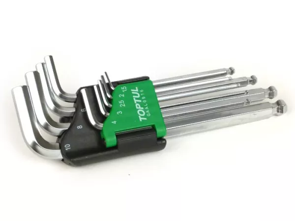Juego de llaves hexagonales -TOPTUL- 1,5mm, 2mm, 2,5mm, 3mm, 4mm, 5mm, 6mm, 8mm, 10mm - 9 piezas