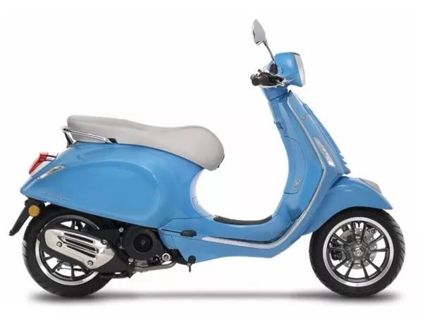 Selle -PIAGGIO, double, gris, couture bleue- Vespa Primavera 125 (ZAPMA1100, ZAPMA1101, ZAPMD1100), Vespa Primavera 150 (ZAPMA1200, ZAPMA1201, ZAPMD120), Vespa Primavera 50 (ZAPCA0200)