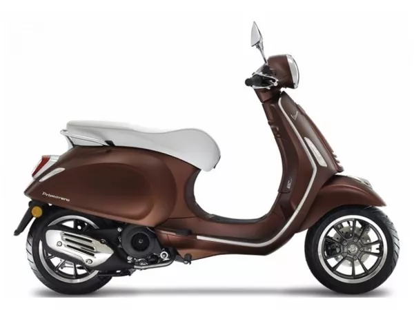 Selle -PIAGGIO, double, gris, couture marron- Vespa Primavera 125 (ZAPMA1100, ZAPMA1101, ZAPMD1100), Vespa Primavera 150 (ZAPMA1200, ZAPMA1201, ZAPMD120), Vespa Primavera 50 (ZAPCA0200)