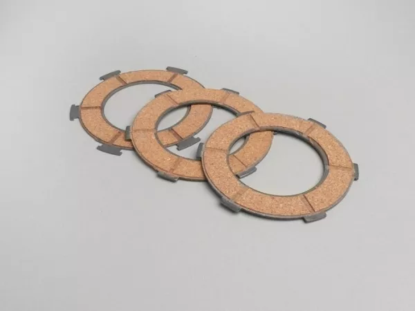 Clutch friction plate set -VESPA type 6 springs (PX80, PX125, PX150)- 3 friction plates premium quality