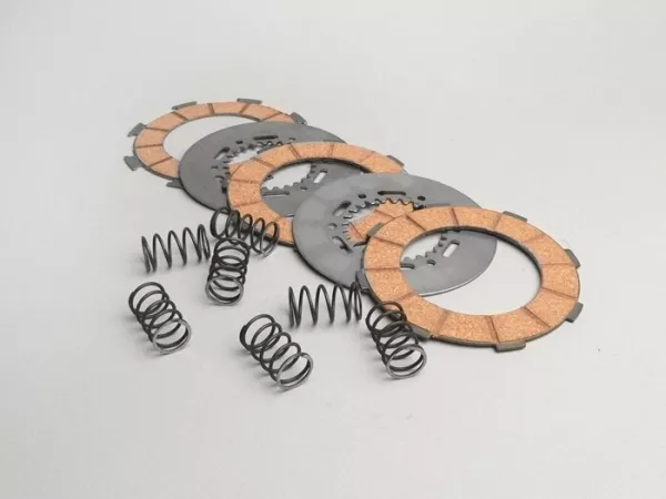 Clutch friction plate set -SURFLEX type 7 springs (Vespa Rally200, PX200, T5 125cc)- 3 friction plates (incl. springs and steel plates)