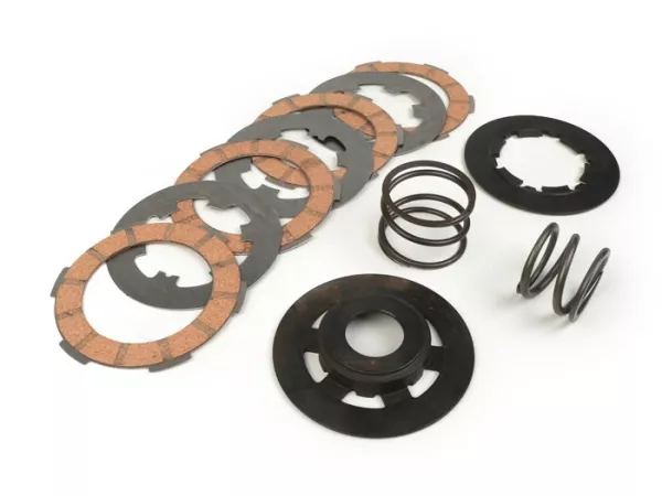 Clutch set -POLINI Double Spring- Vespa Smallframe V50, V90, SS50, SS90, PV125, ET3, PK50, PK80, PK50 S, PK80 S, PK125 S, PK50 XL, PK125 XL, ETS, PK50 HP, PK50 SS  - 4 friction plates Malossi