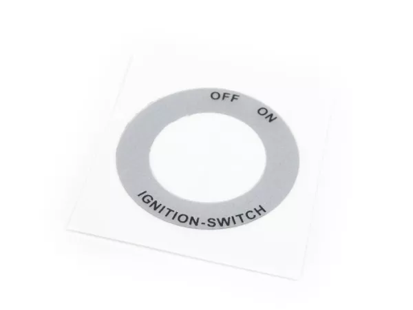 Sticker AAN-UIT -OEM KWALITEIT- Vespa contactslot Vespa PX80, PX125, PX200, PX oud (1978-1983), PV125 (Primavera), ET3, Rally - Zilver, Ø36mm