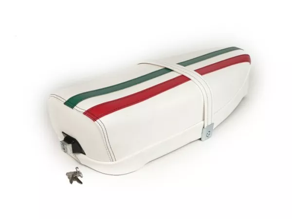 Selle -VESPA ET3 TriColore- V50, PV125, ET3 - avec serrure - blanc