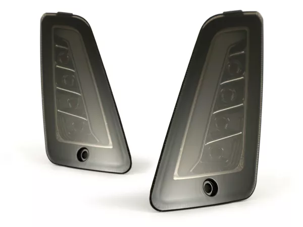Set indicatori di direzione anteriori -4 CORSA (2014-) LED, luce di marcia diurna (E-mark)- Vespa GT, GTL, GTV, GTS 125-300, HPE, Supertech (2019-2022) - fumè