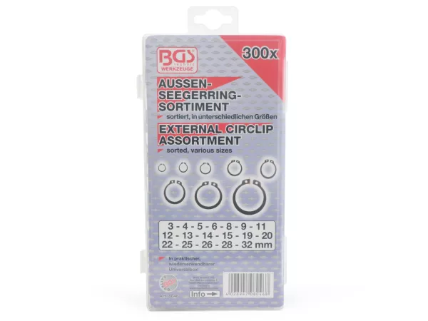 Seeger ring assortiment -HS- as DIN471, Ø=3-32 mm, 300 stuks.