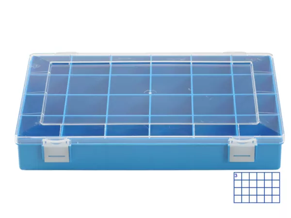 Boîte de tri -HÜNERSDORFF, Classic (225x335x55mm)- 24 compartiments, bleu, polystyrène