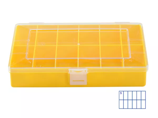 Sorting box -HÜNERSDORFF, Compact (170x250x46mm)- 12 compartments, yellow, polystyrene