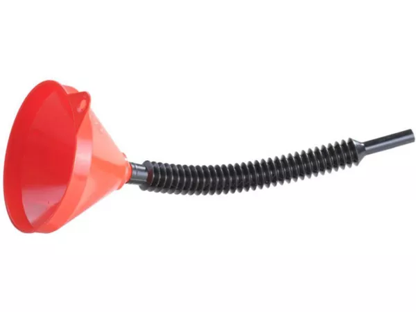 Trechter, benzinetrechter, vultrechter -HÜNERSDORFF- Ø=210mm (HD-PE), met zeef en balgslang l=460mm - rood