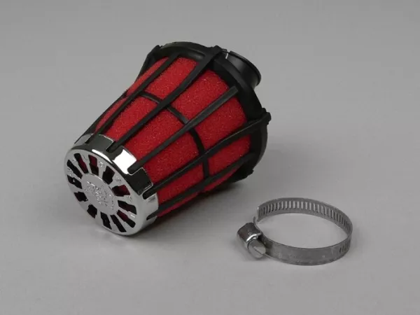 MALOSSI Rennluftfilter E5 Für Mikuni – Anschluss 53 Mm, Schwarz Mit Rotem Innenfilter, 30° Geneigt