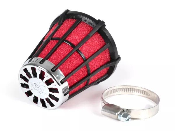 Filtro de aire -MALOSSI E5- 0°, ancho de conexión = 44mm - rojo-negro, Mikuni VM 15-21