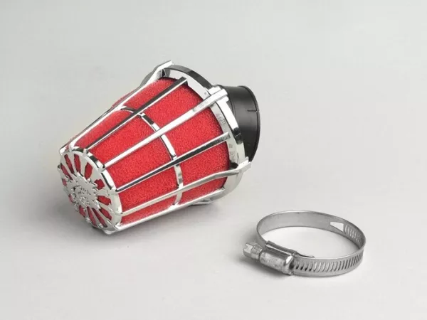 Luftfilter -MALOSSI E5- 30°, anslutningsbredd = 38mm - röd-krom
