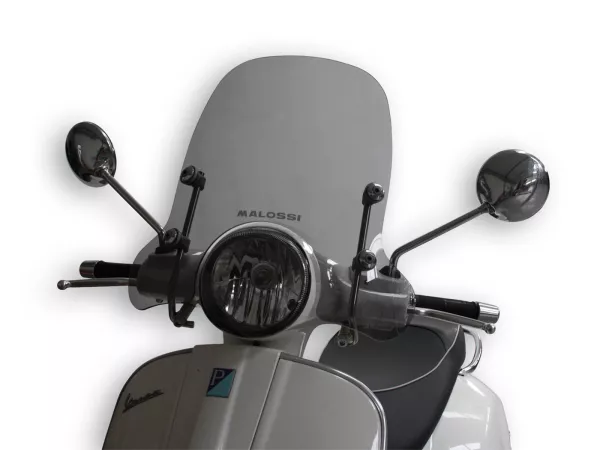Screen -MALOSSI- 500x330mm, Sport Screen, smoke grey- Vespa GT, GTL, GTS, GTS Super 125-300cc - incl. mounting material